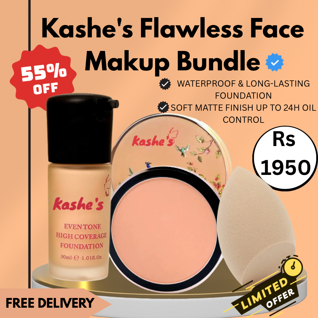Kashe's Flawless Face Bundle - Includes Foundation, Compact powder & Beauty Blender